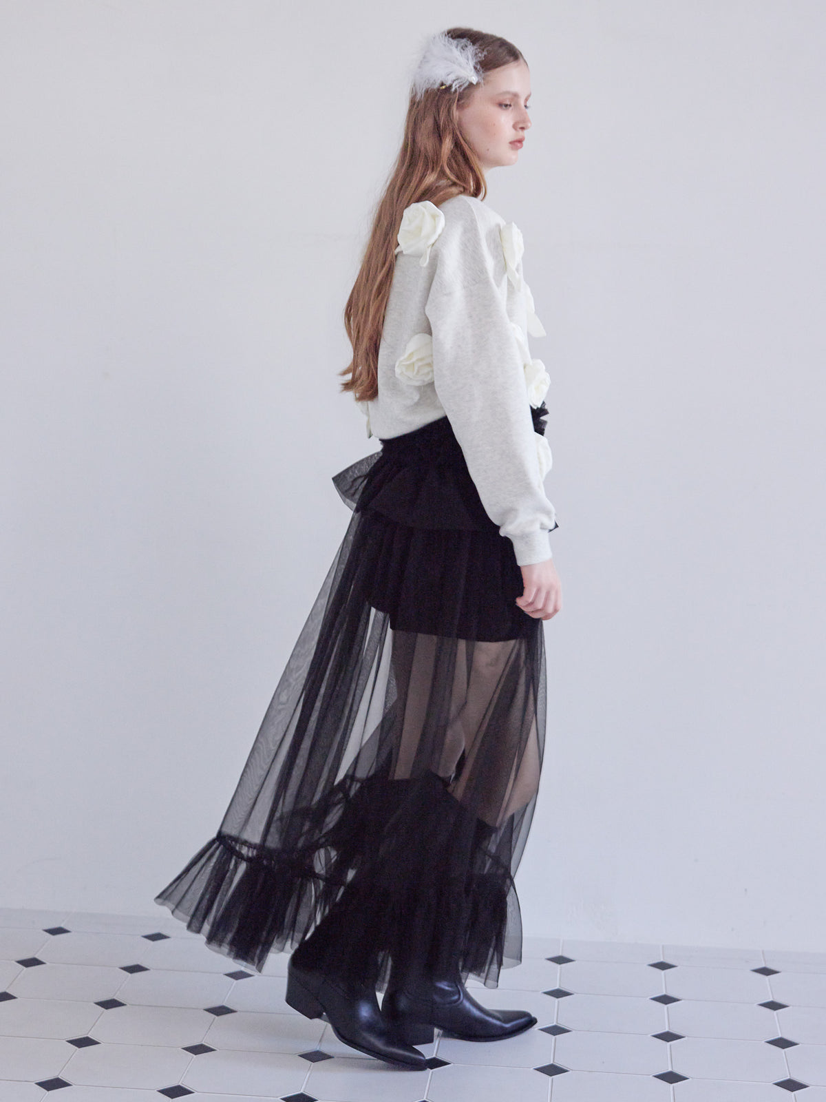 Frill tulle skirt & shorts set ブラック size:M model:173cm ALINA
