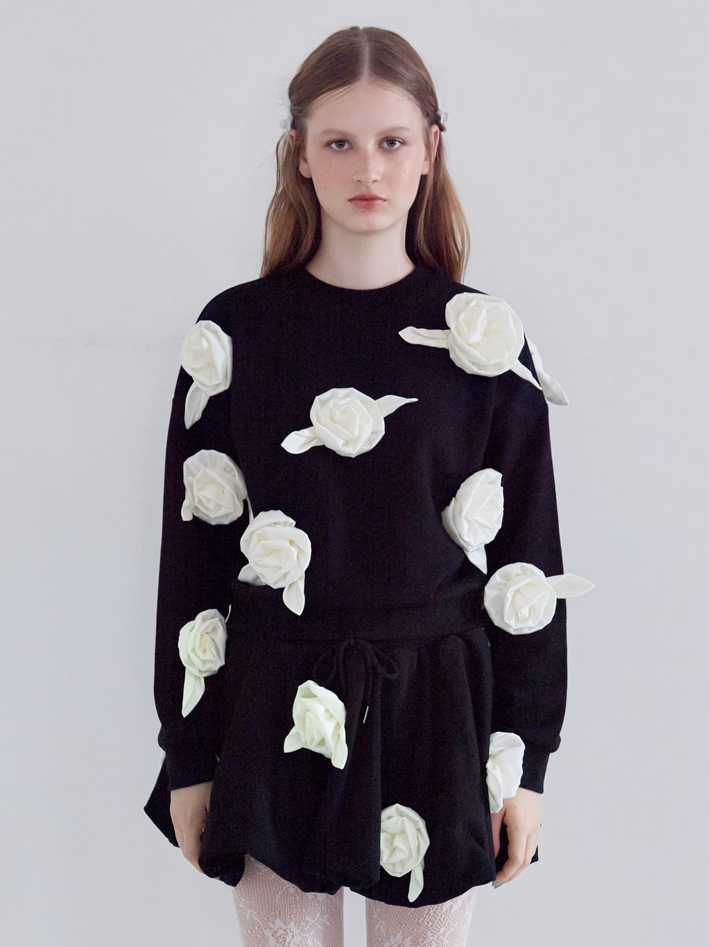 Many rose sweat top ブラック size:M model:173cm ALINA