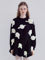 Many rose sweat top ブラック size:M model:173cm ALINA