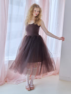 Volume tulle skirt tank dress ブラウン size:M model:173cm Olesia