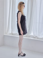 Many ribbon satin mini dress ブラック size:M model:173cm Olesia