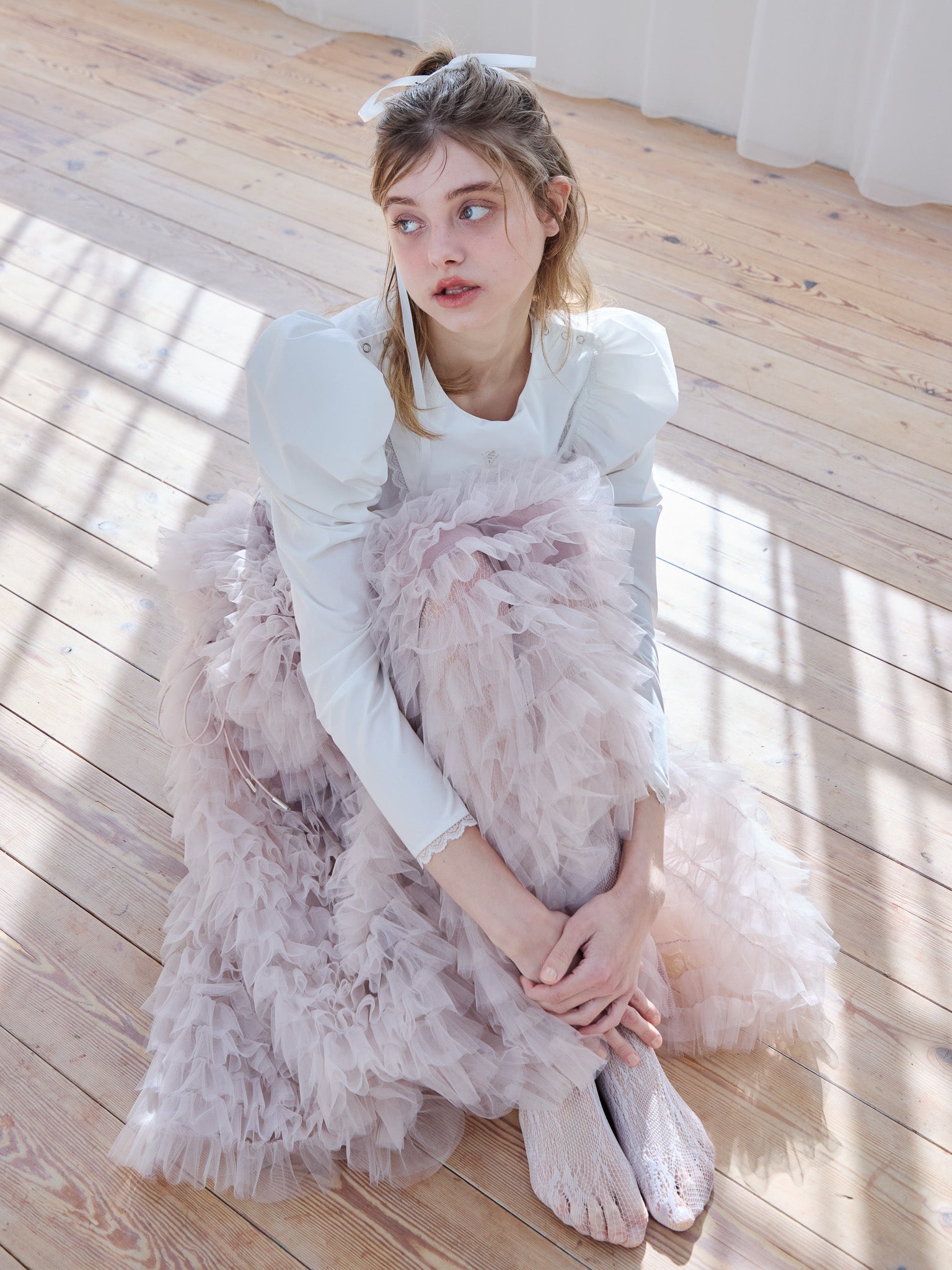 Tulle tiered volume skirt ピンク size:M model:174cm KATERYNA