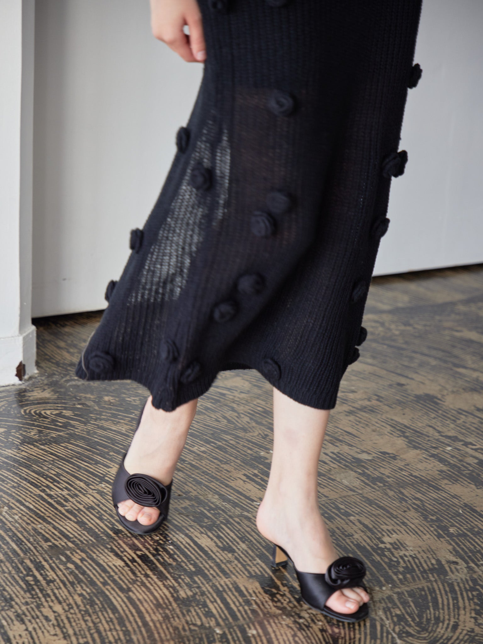 Rose knit hoodie dress ブラック size:M model:172cm GINEVRA