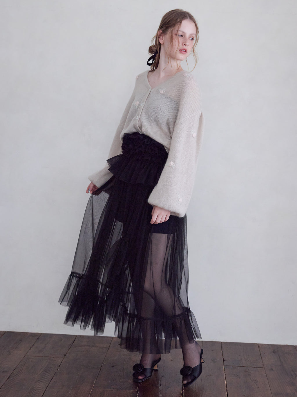 Frill tulle skirt & shorts set ブラック size:M model:173cm ALINA
