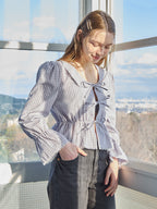 Front ribbon blouse グレー size:M model:171cm ANIUTA