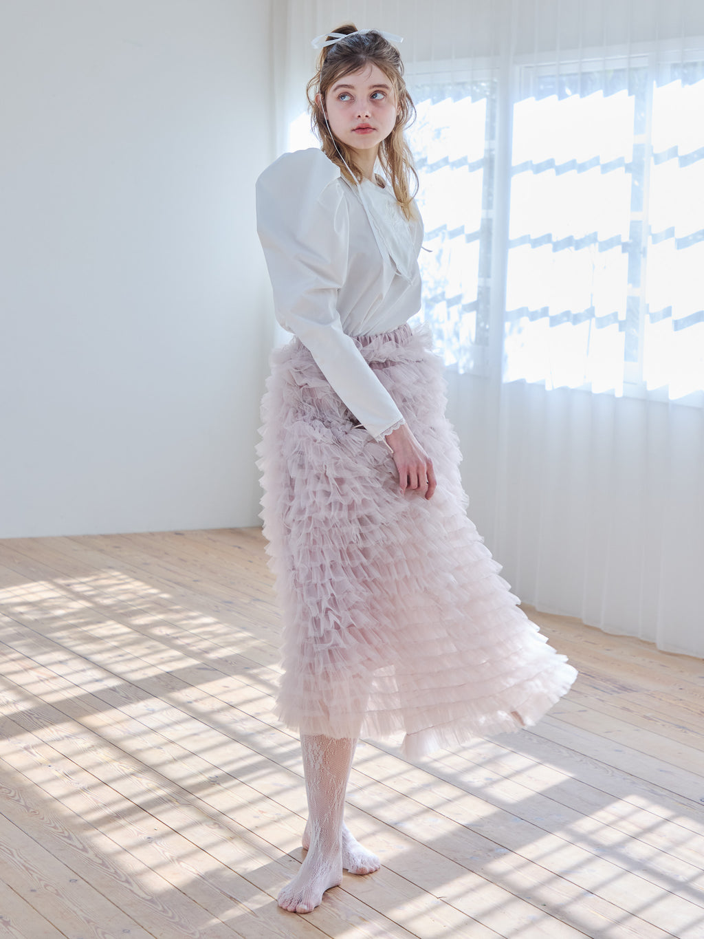Tulle tiered volume skirt ピンク size:M model:174cm KATERYNA