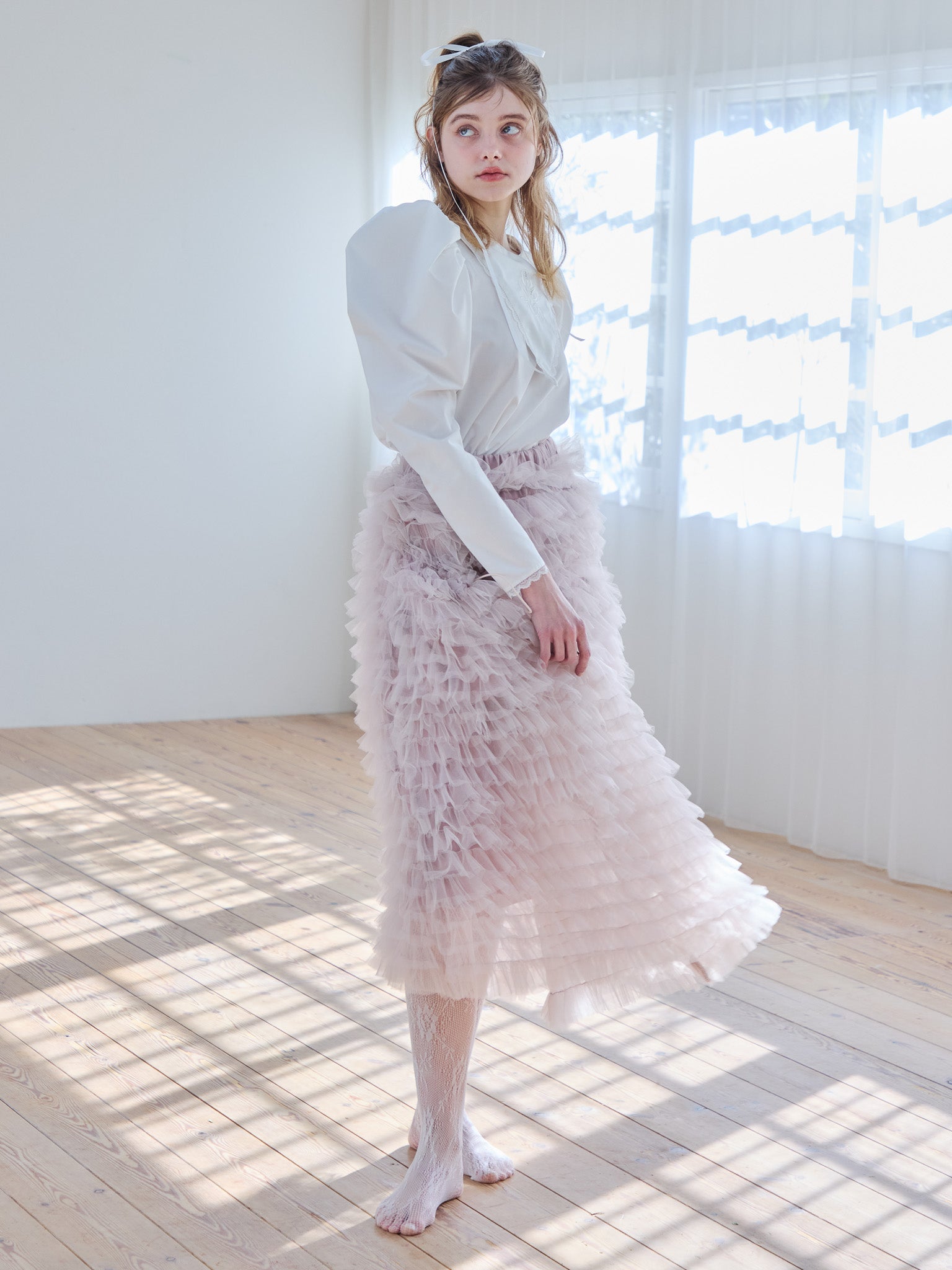 Tulle tiered volume skirt ピンク size:M model:174cm KATERYNA