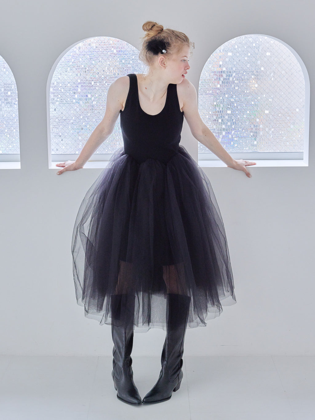 Volume tulle skirt tank dress ブラック size:M model:173cm Olesia