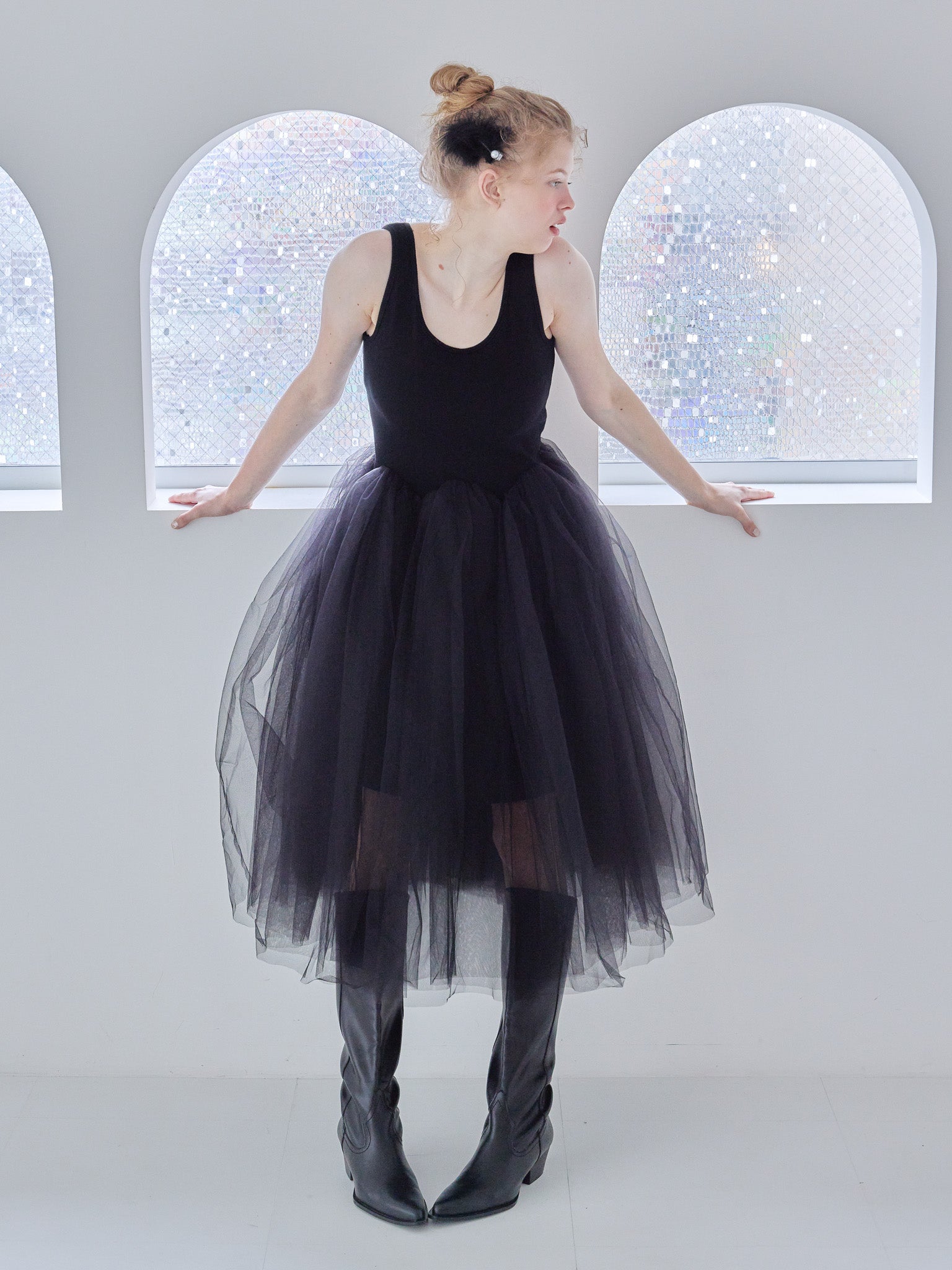 Volume tulle skirt tank dress ブラック size:M model:173cm Olesia