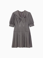 Low waist pleated mini dress グレー