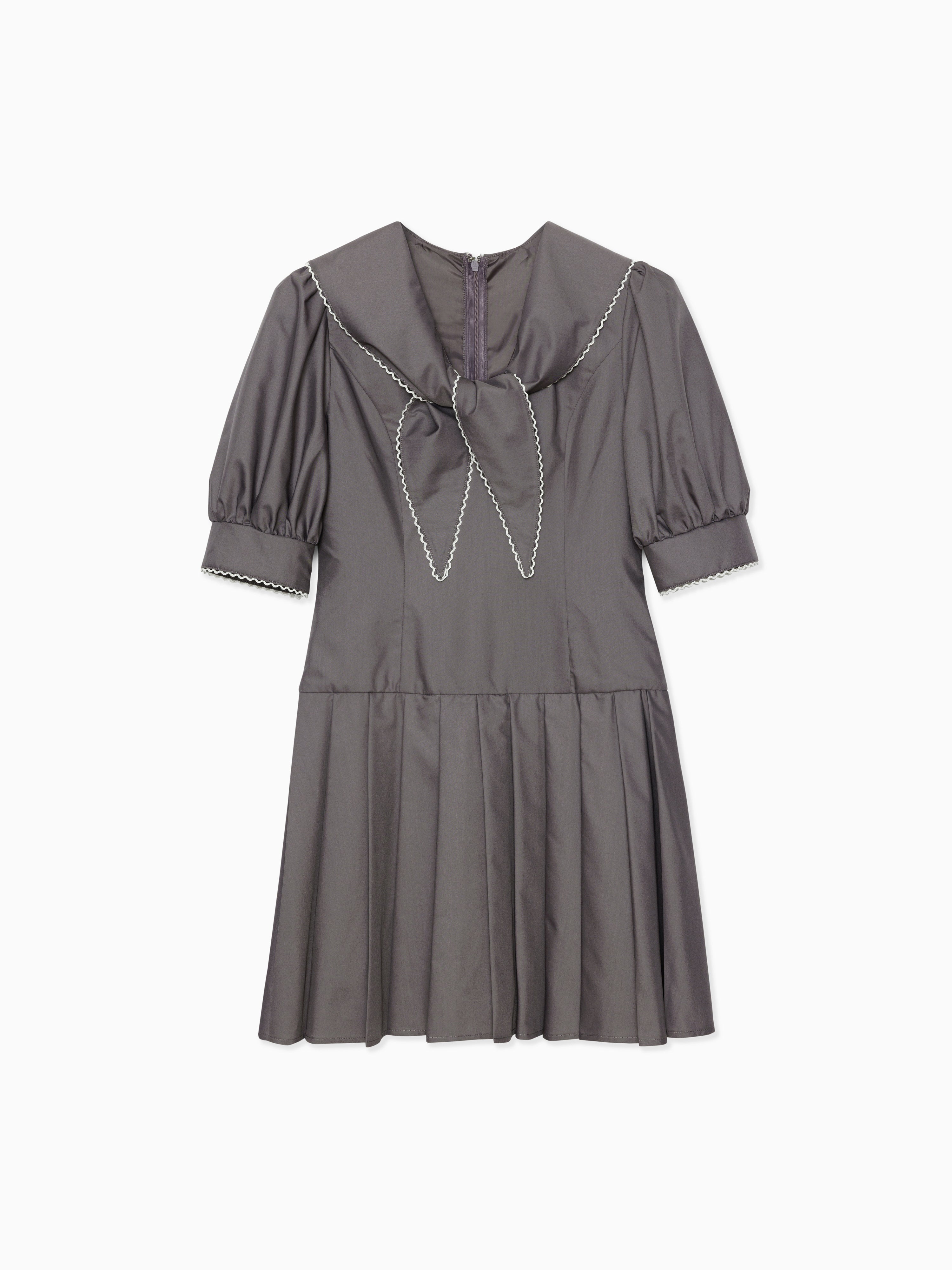 Low waist pleated mini dress グレー