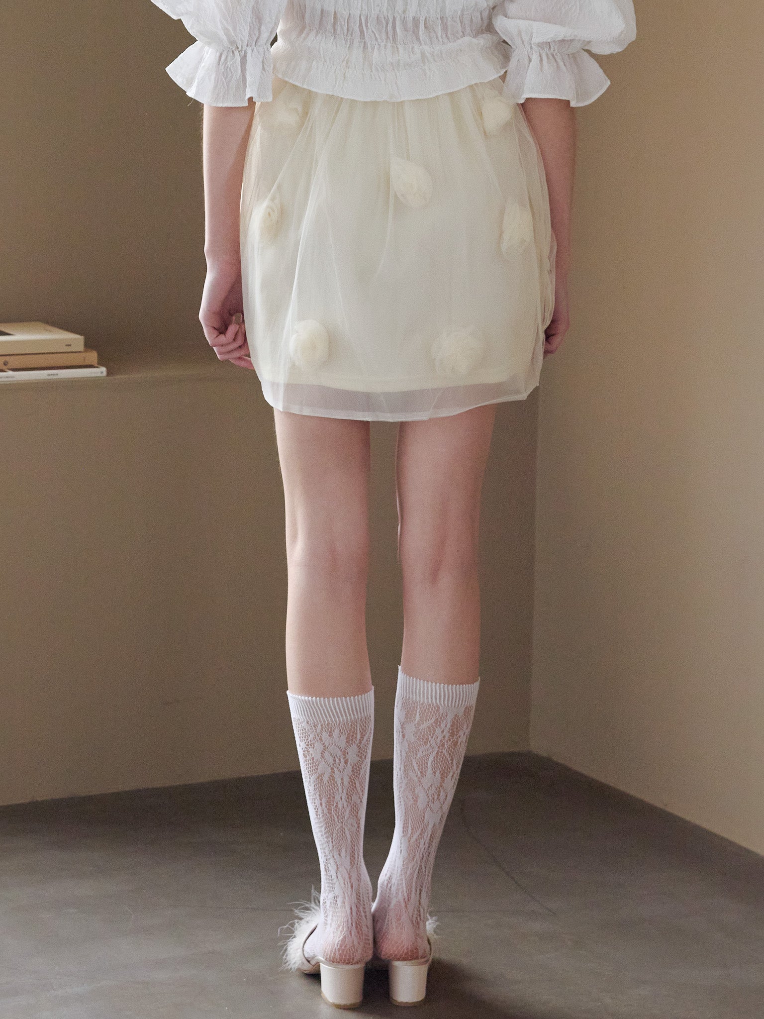 Rose tulle mini skirt イエロー size:M model:175cm MARTA