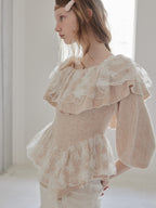 Shiny lace frill knit top ベージュ size:M model:173cm DASHA.G