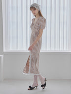 Rose gingham dress モカ size:M model:175cm MARTA