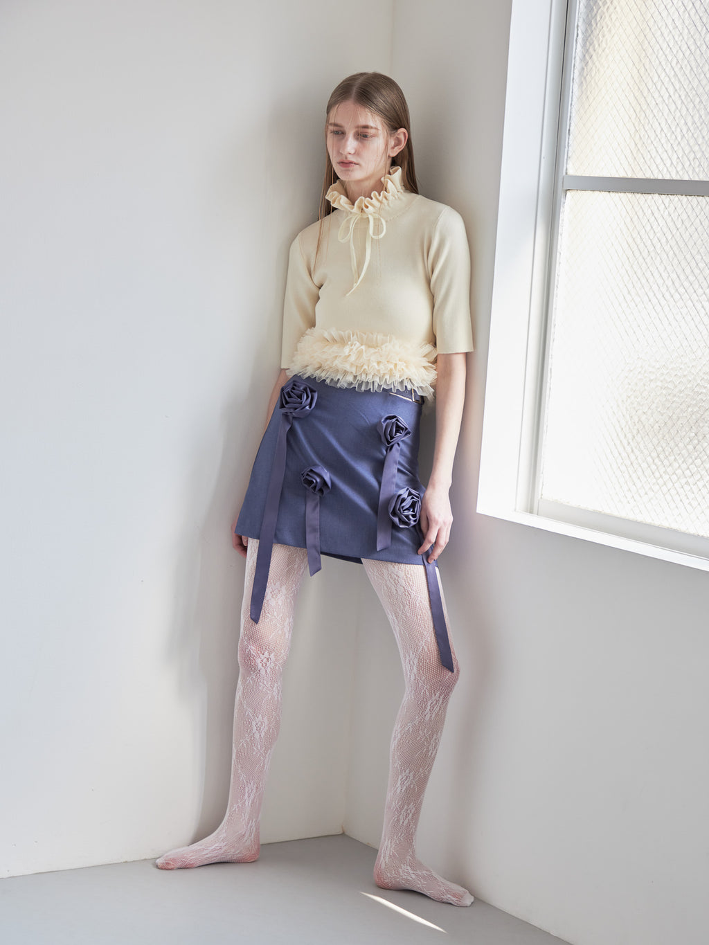 Hem tulle rib knit イエロー size:M model:174cm LERA