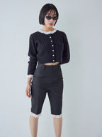 Frilly cable knit cardigan ブラック size:M model:161cm 富樫かなえ