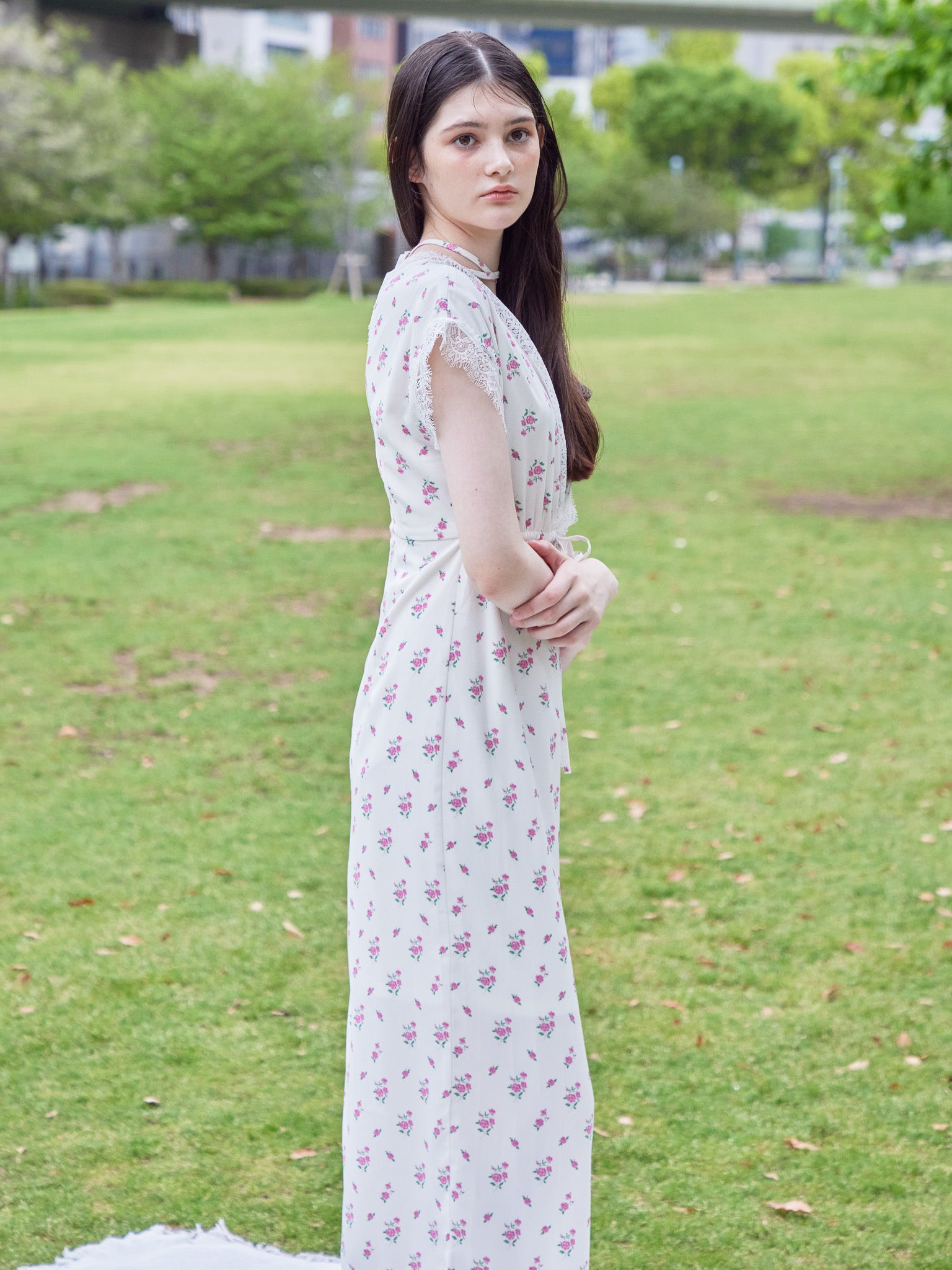 Lace trimming flower dress ピンク size:M model:170cm ALICE