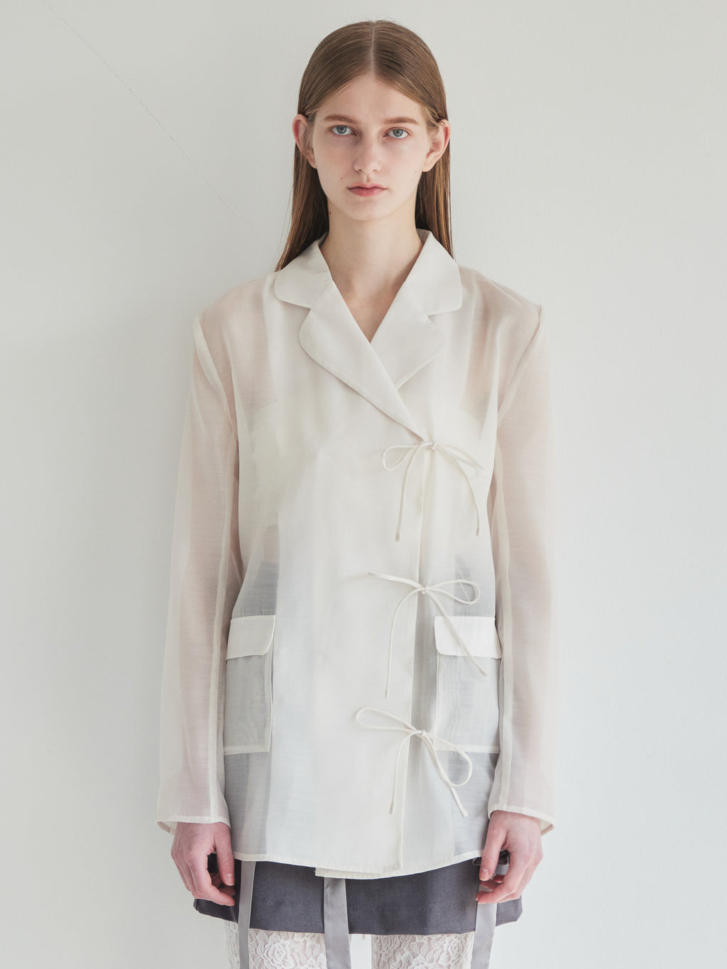 Ribbon sheer jacket アイボリー size:M model:174cm LERA