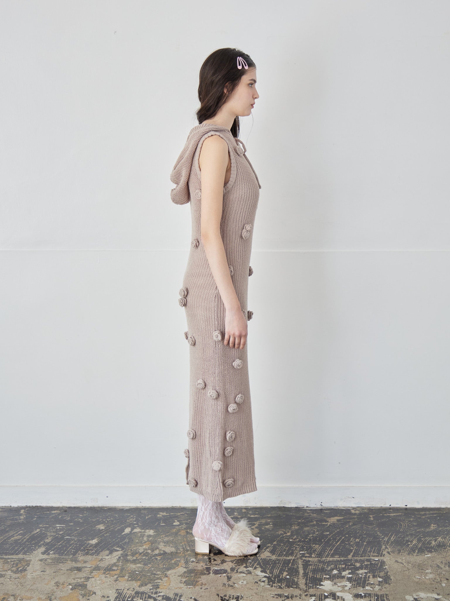 Rose knit hoodie dress モカ size:M model:172cm GINEVRA