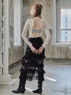 Shiny lace tiered skirt ブラック size:M model:173cm DASHA.G