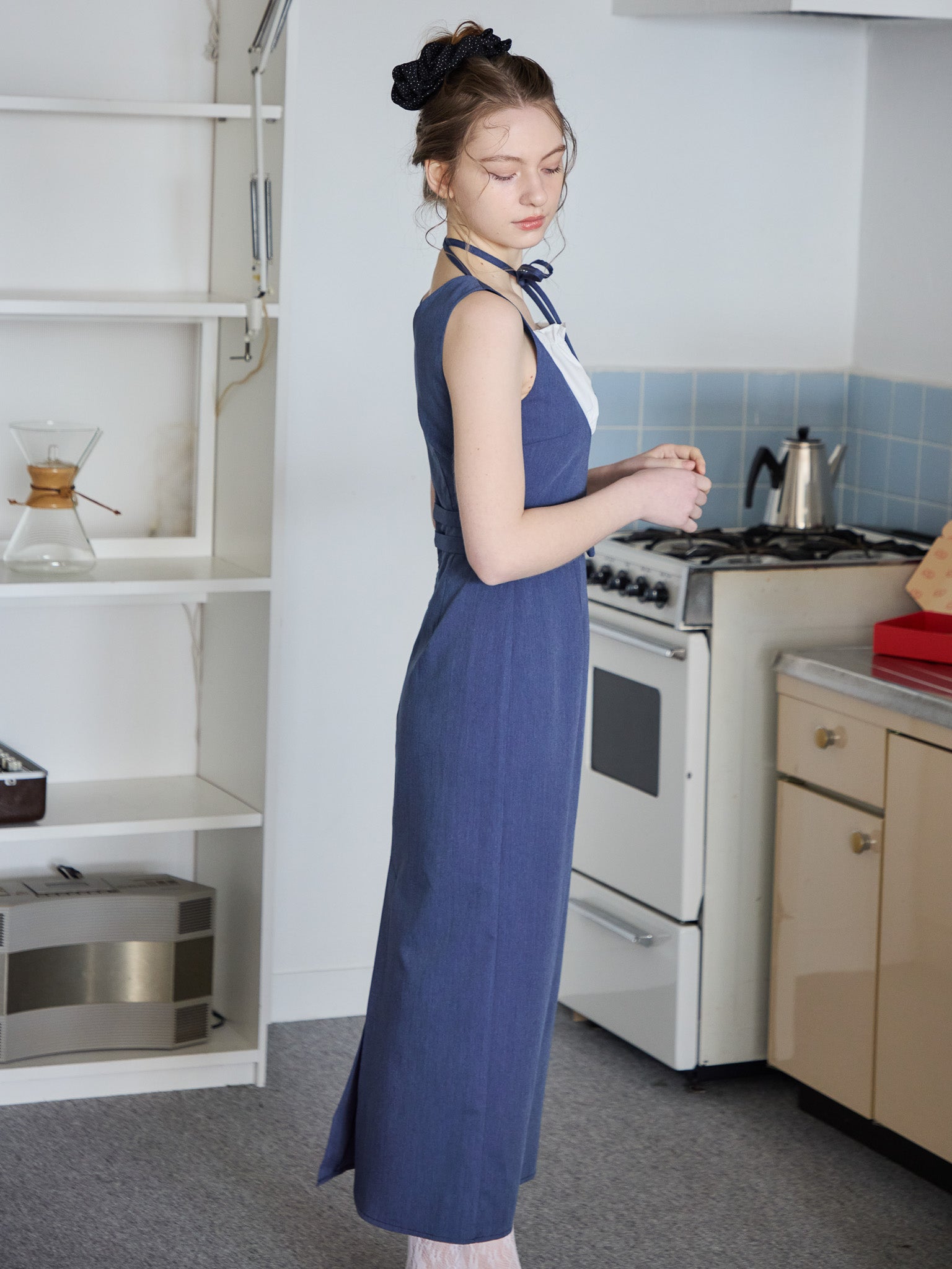 Ribbon waist dress ブルー size:M model:171cm ANIUTA
