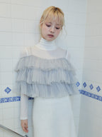 Dot tulle ruffle & knit top set ライトグレー size:M model:163cm MINAMI