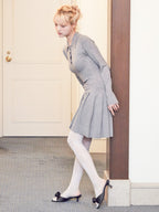 Low waist pleated glitter knit dress グレー size:M model:163cm MINAMI