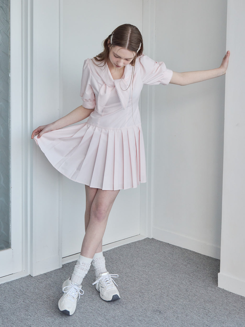 Low waist pleated mini dress ピンク size:M model:171cm ANIUTA