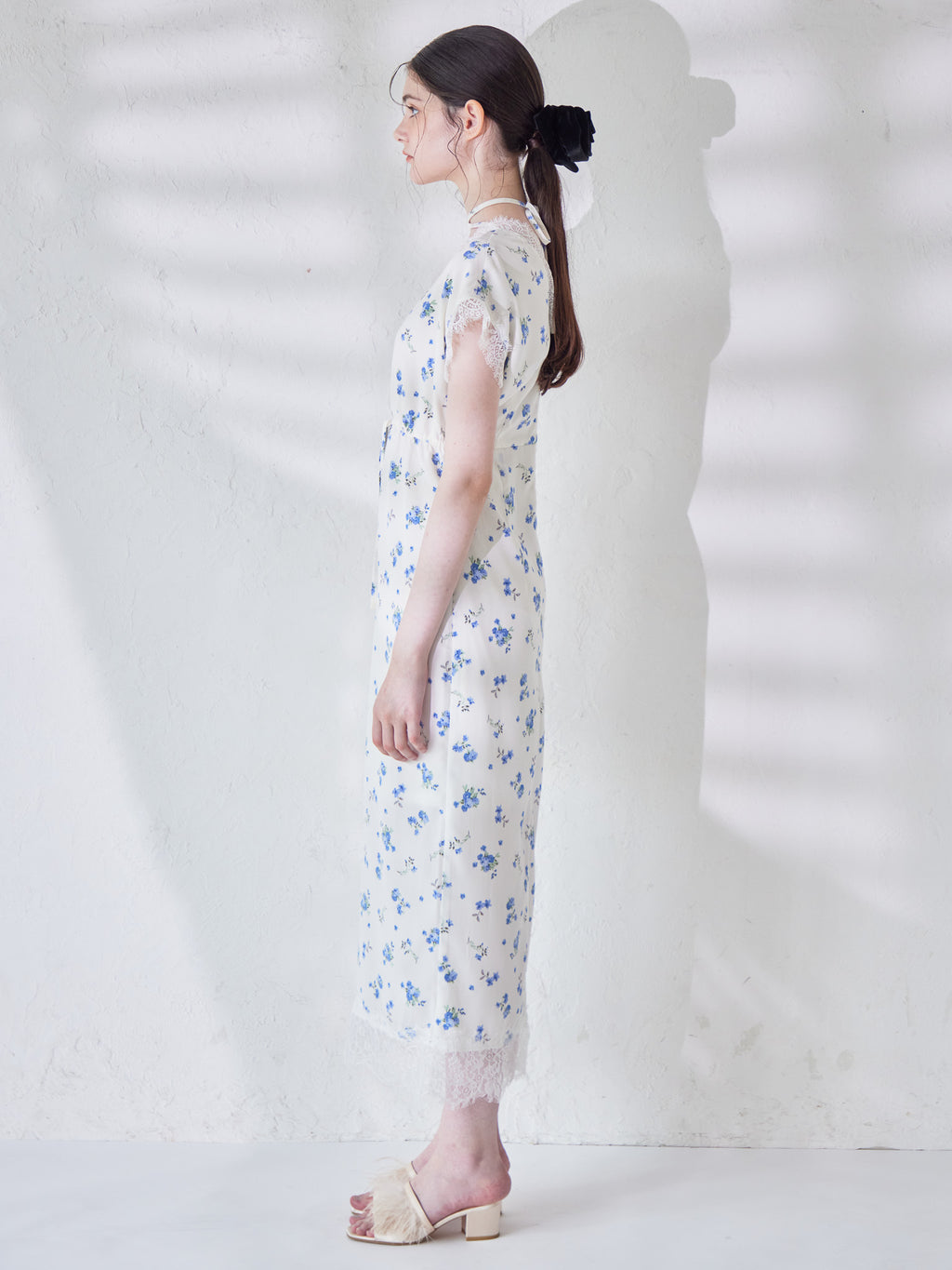 Lace trimming flower dress ブルー size:M model:170cm ALICE