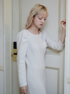 Back open shaggy knit mini dress ホワイト size:M model:163cm MINAMI