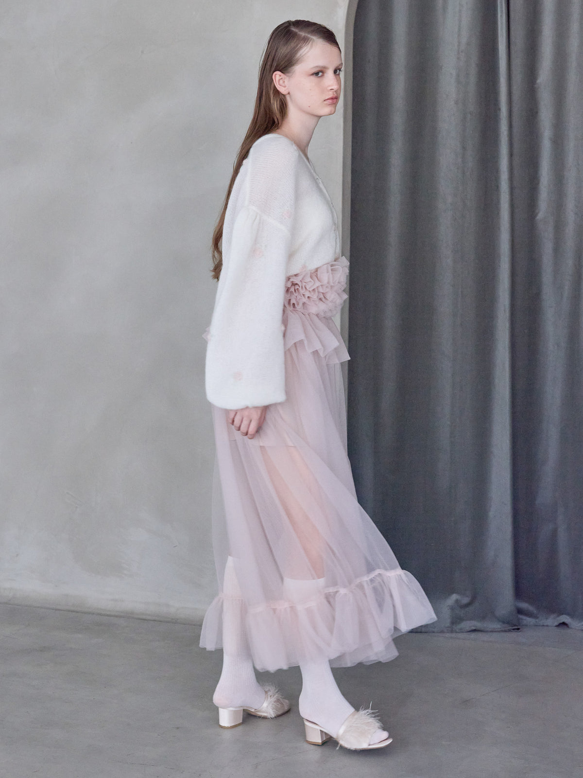Frill tulle skirt & shorts set ピンク size:M model:173cm ALINA