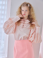 Many ribbon volume sleeve blouse ピンク size:M model:173cm Olesia