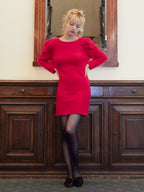 Back open shaggy knit mini dress レッド size:M model:163cm MINAMI