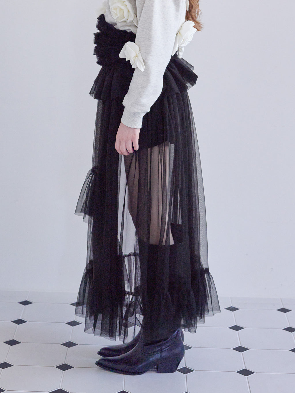 Frill tulle skirt & shorts set ブラック size:M model:173cm ALINA