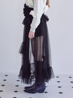 Frill tulle skirt & shorts set ブラック size:M model:173cm ALINA