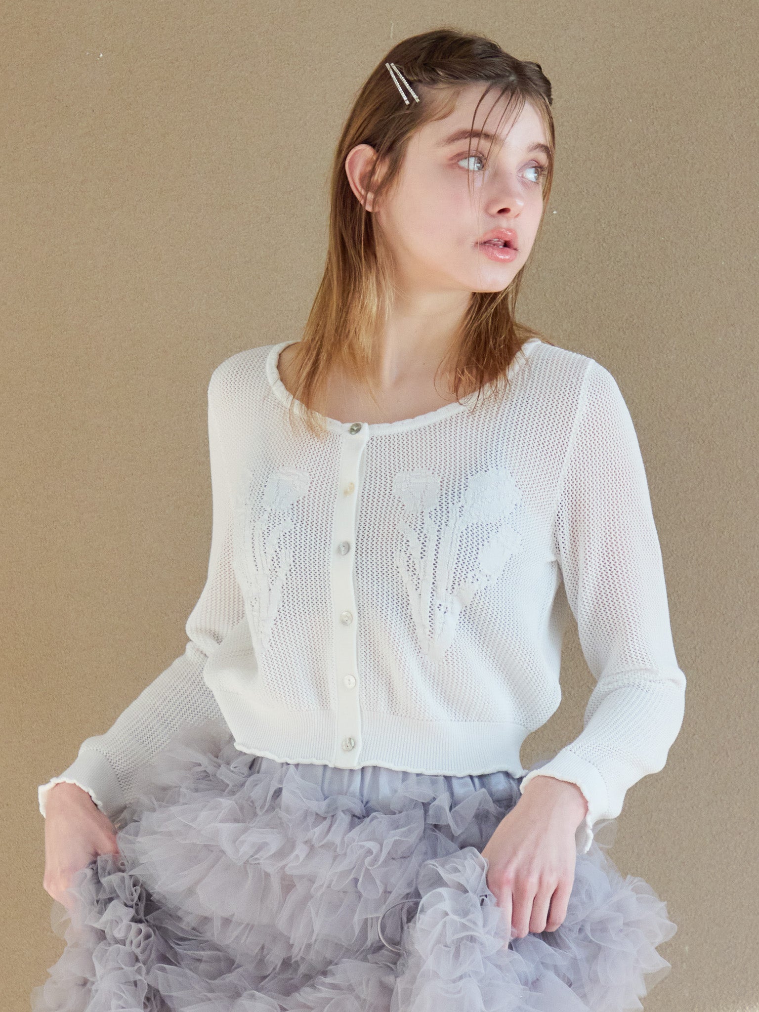 Tulip crochet cardigan ホワイト size:M model:174cm KATERYNA