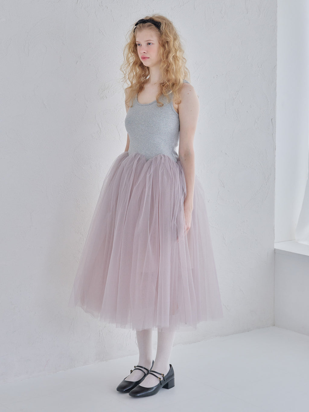 Volume tulle skirt tank dress グレー size:M model:173cm Olesia