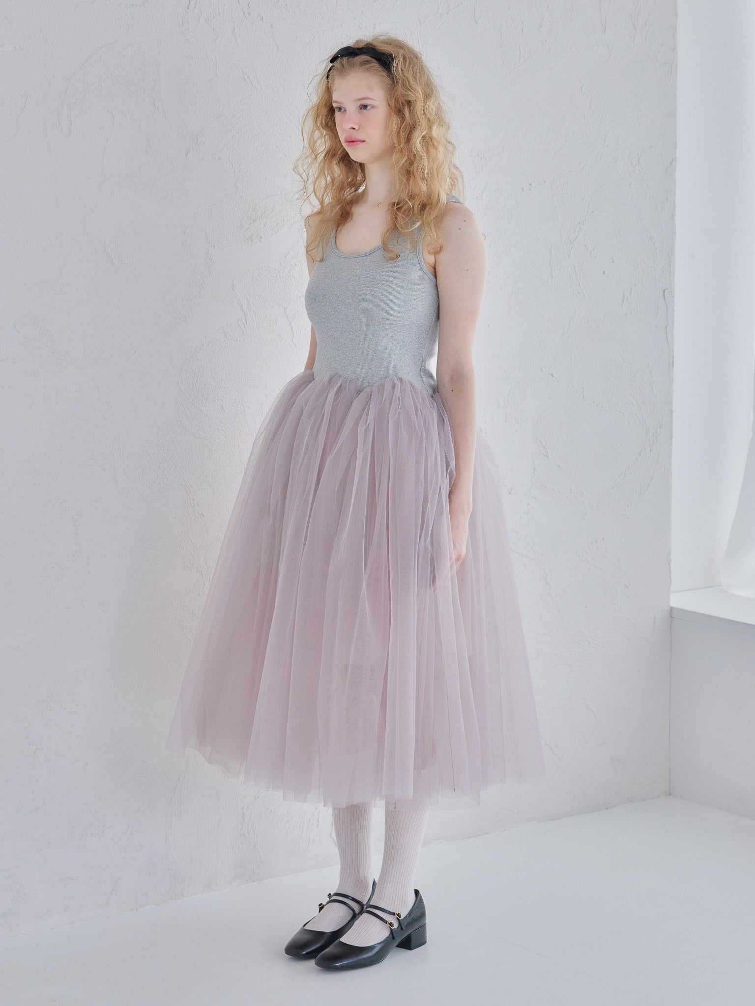 Volume tulle skirt tank dress グレー size:M model:173cm Olesia