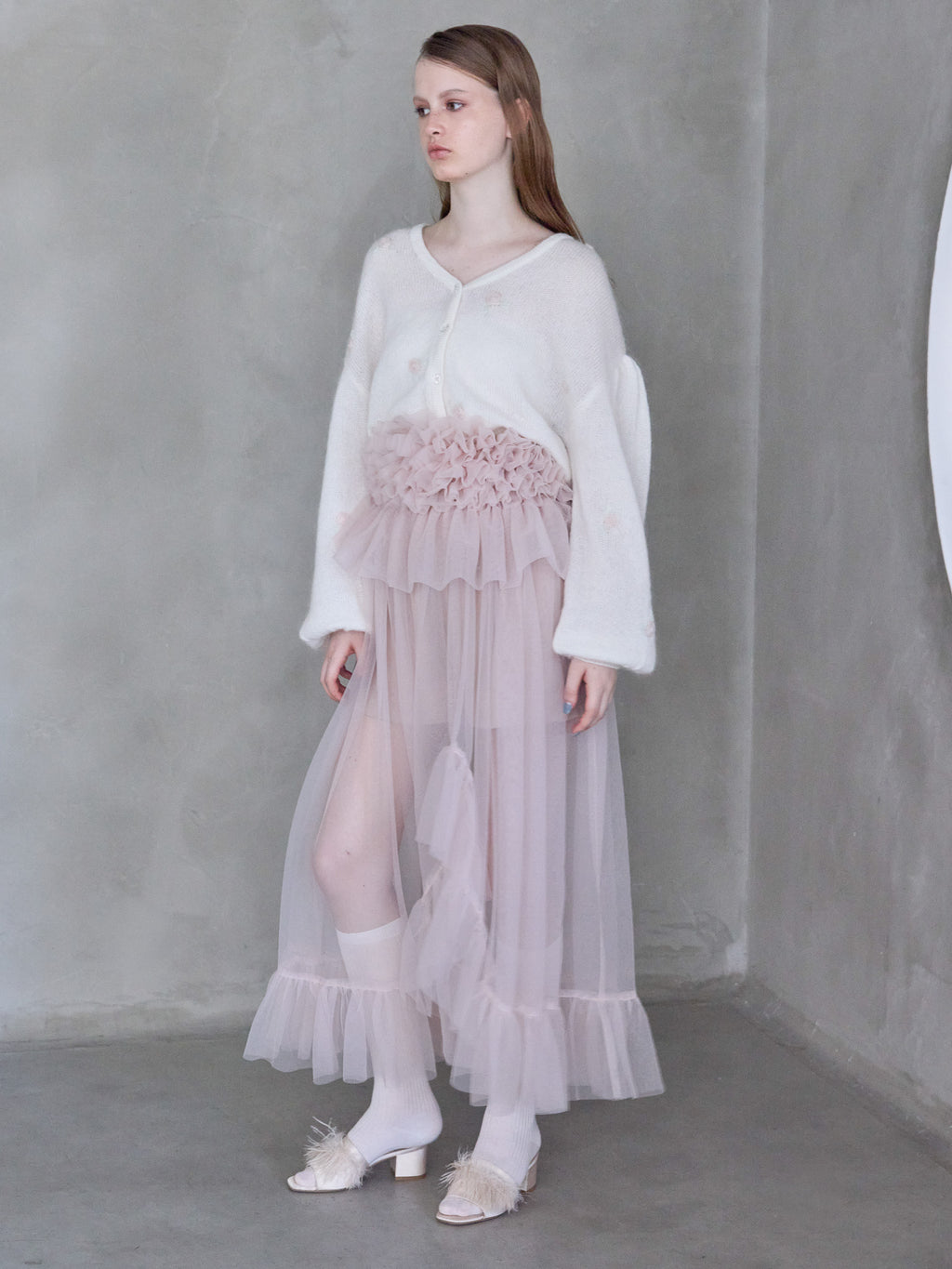 Frill tulle skirt & shorts set ピンク size:M model:173cm ALINA