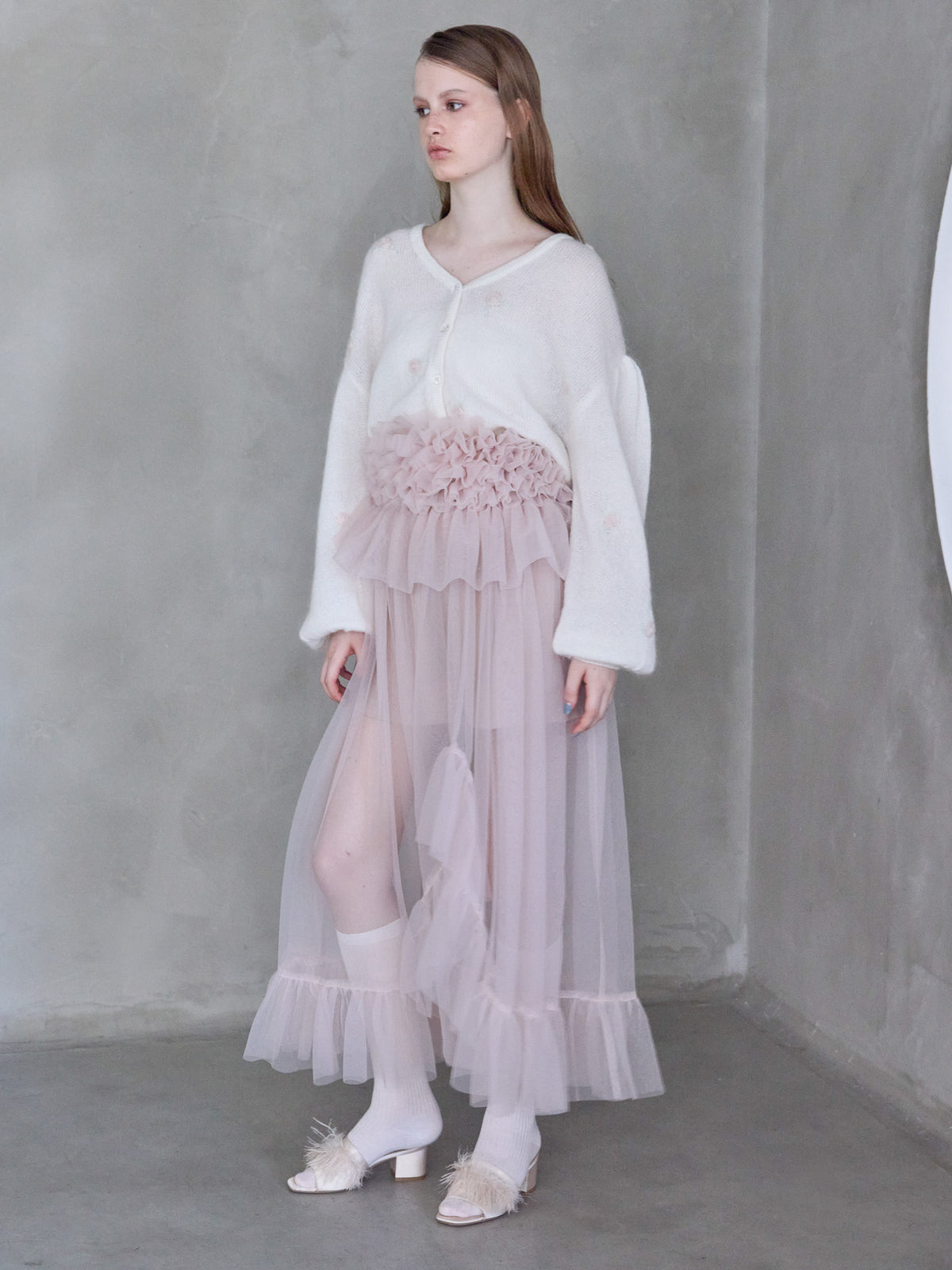 Frill tulle skirt & shorts set ピンク size:M model:173cm ALINA