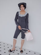 Lace trimmed tailored blouse グレー size:M model:161cm 富樫かなえ