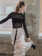 Shiny lace tiered skirt ピンク size:M model:173cm DASHA.G