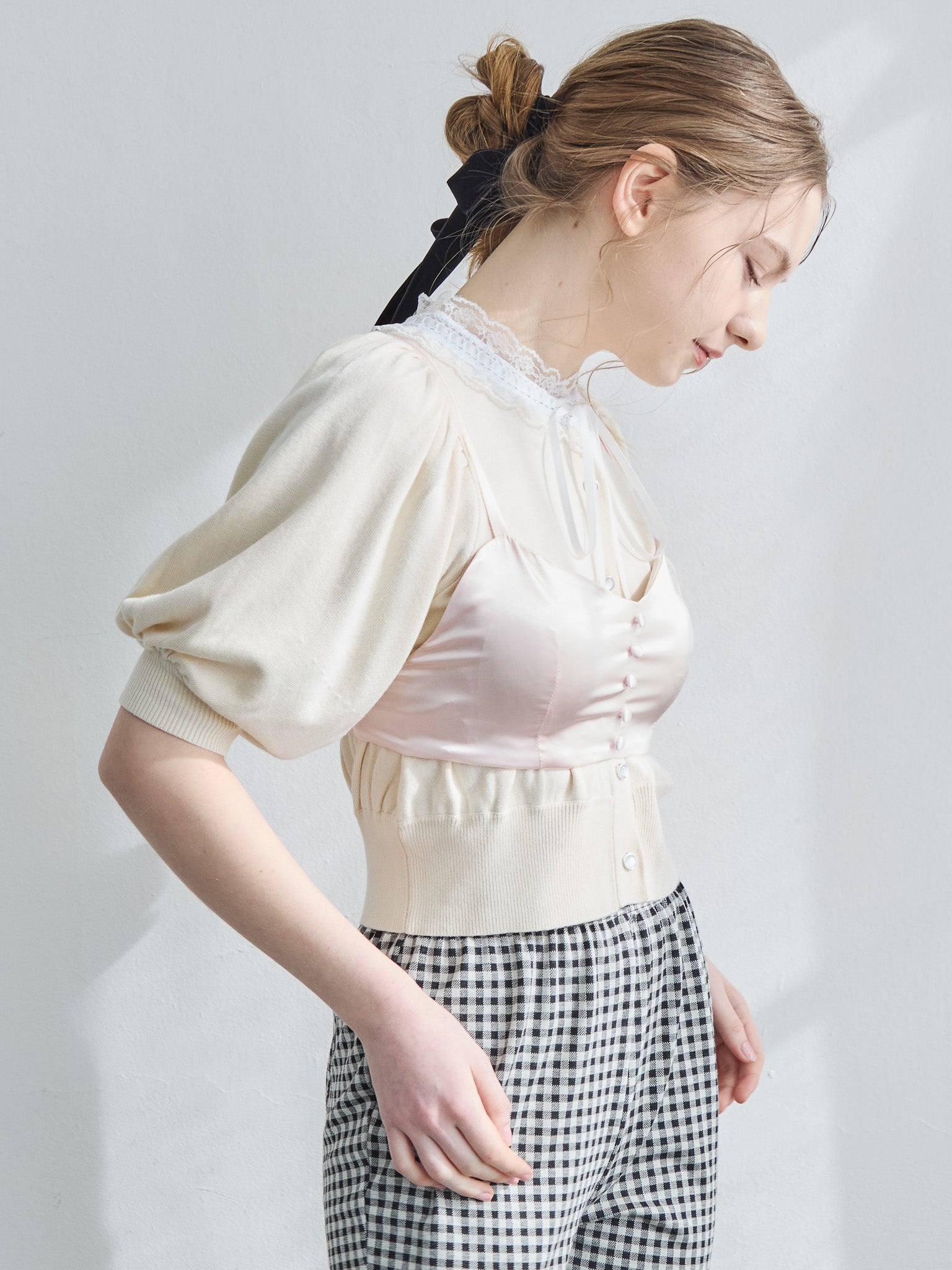 Satin bra top ピンク size:M model:171cm ANIUTA