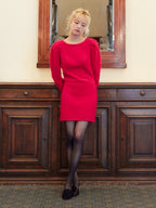 Back open shaggy knit mini dress レッド size:M model:163cm MINAMI