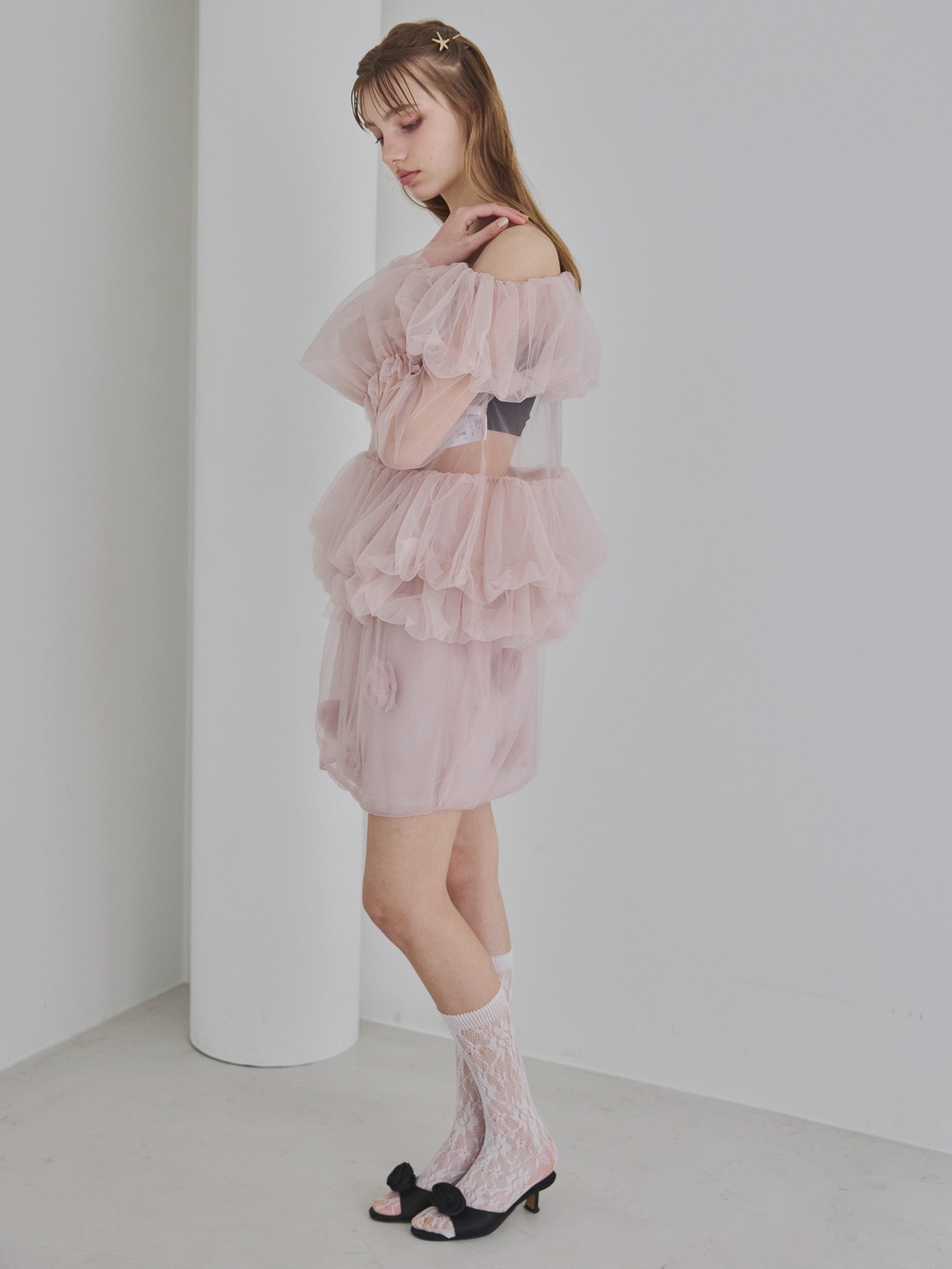 Rose tulle mini skirt ピンク size:M model:175cm MARTA