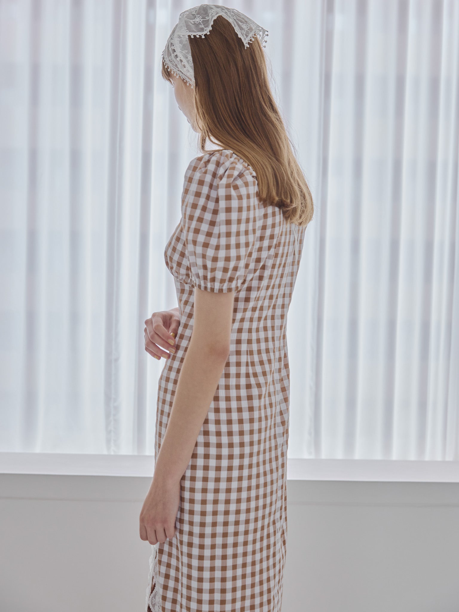 Rose gingham dress モカ size:M model:175cm MARTA