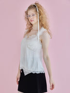 Fur shoulder satin camisole ホワイト size:M model:173cm Olesia