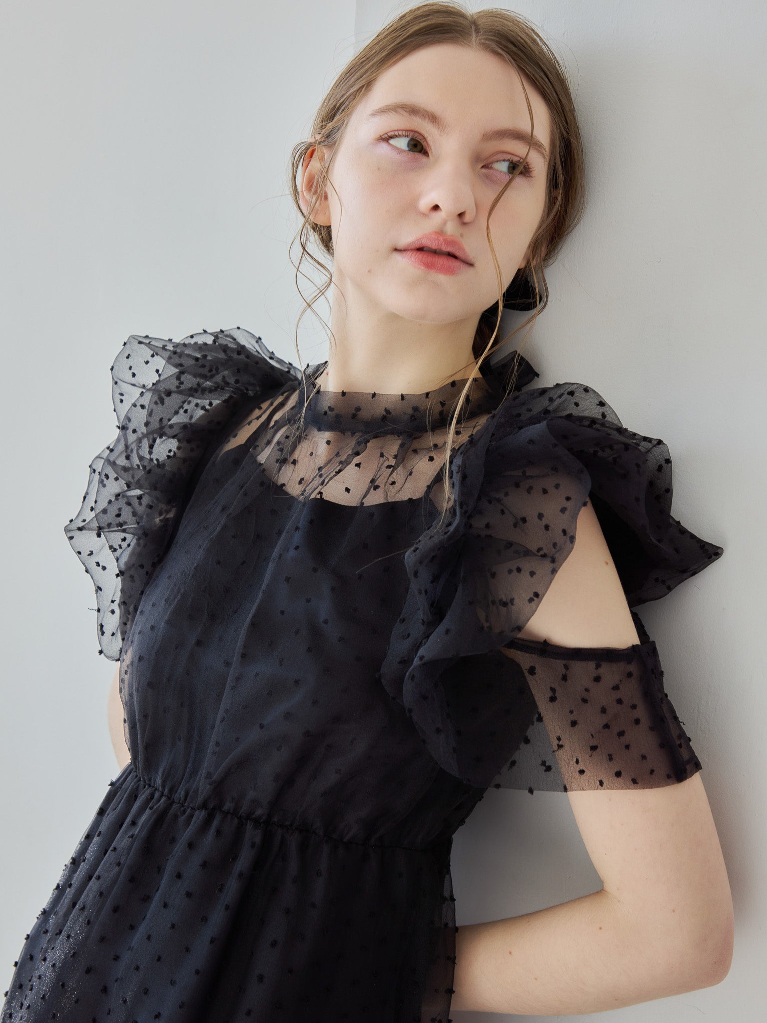 Dot organdy dress ブラック size:M model:171cm ANIUTA