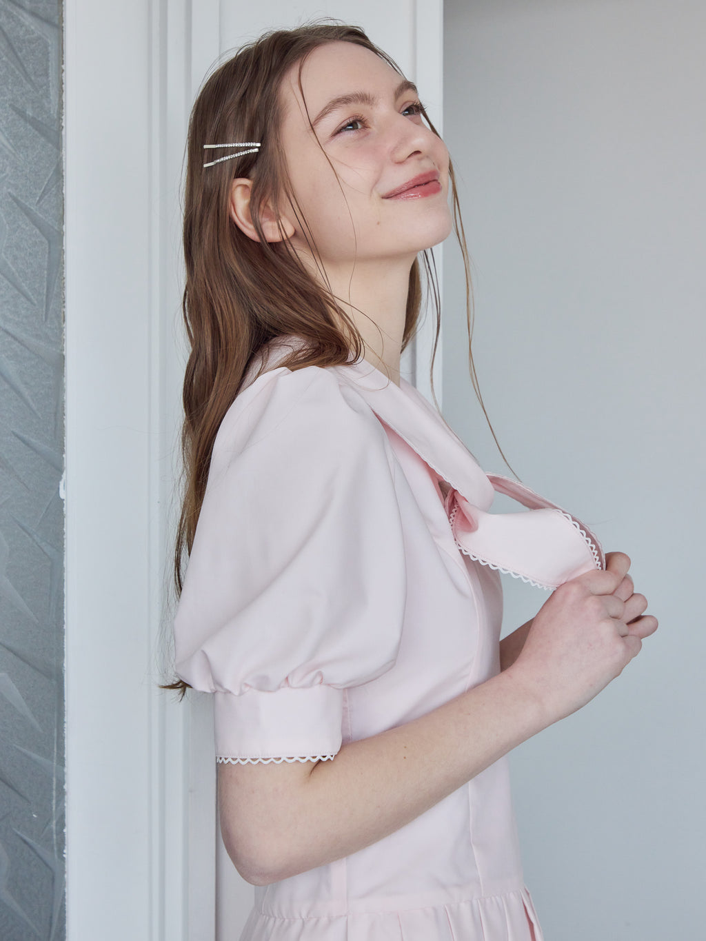 Low waist pleated mini dress ピンク size:M model:171cm ANIUTA
