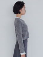 Frilly cable knit cardigan グレー size:M model:161cm 富樫かなえ